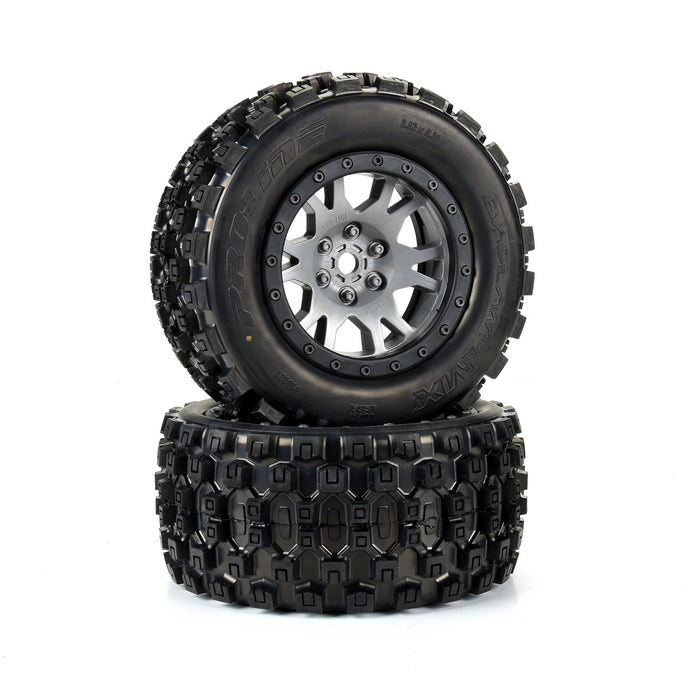 Proline PRO1013114 1/5 Badlands Tires MX43 Pro-Loc X-MAXX XRT Mounted 24mm Gray / Black Impulse Wheels (2) Limited Edition
