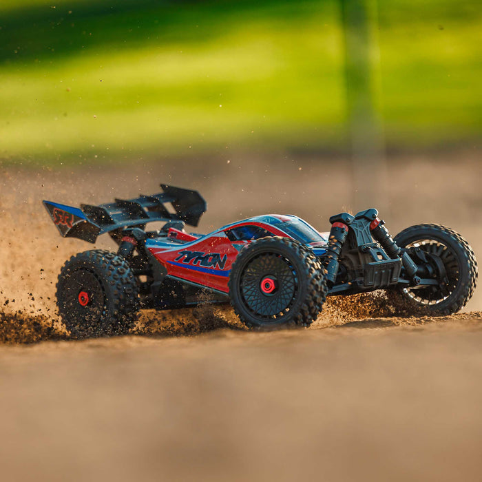 ARRMA ARA4206V4T3 1/8 TYPHON MEGA 665 4X4 RTR Brushed Buggy, RED, Blue