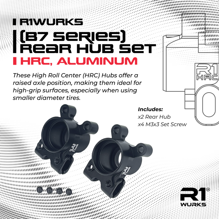 R1 WURKS R1-900102 Associated B7 Series Rear Hub Set, HRC, Aluminum