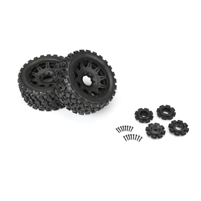 Proline PRO1019811 X-Maxx 1/6 Badlands MX57 Front/Rear 5.7” Tires Mounted on Raid 8x48 Removable 24mm Hex Wheels (2) Kraton 8S Black