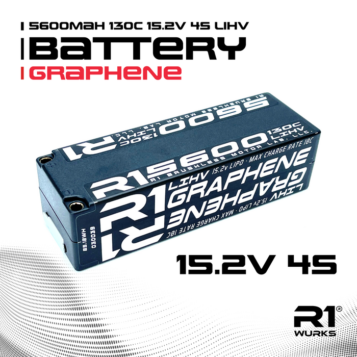 R1 Wurks R1-030039 5600mah 130C 15.2V 4S LiHV Lipo Battery, 5mm Bullet Graphene