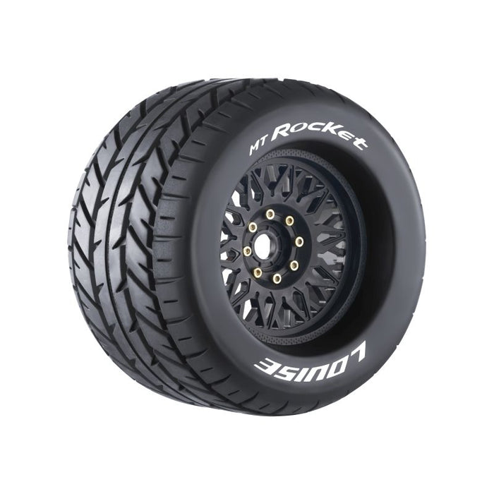 Louise RC MT-Rocket Sport 1/8 Monster Truck Tires, 0" & 1/2" Offset, 17mm Removable Hex, on Black Rim (2) LOULT3217X