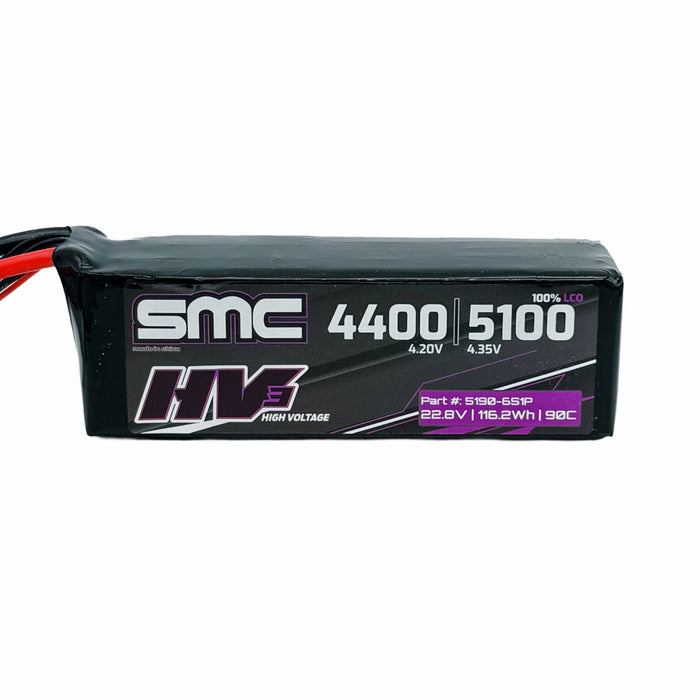 SMC HV3 Flight 22.8V 6S 5100mAh 90C HV Lipo Battery 22.2v EC5 IC5 Connector 5190-6S1P