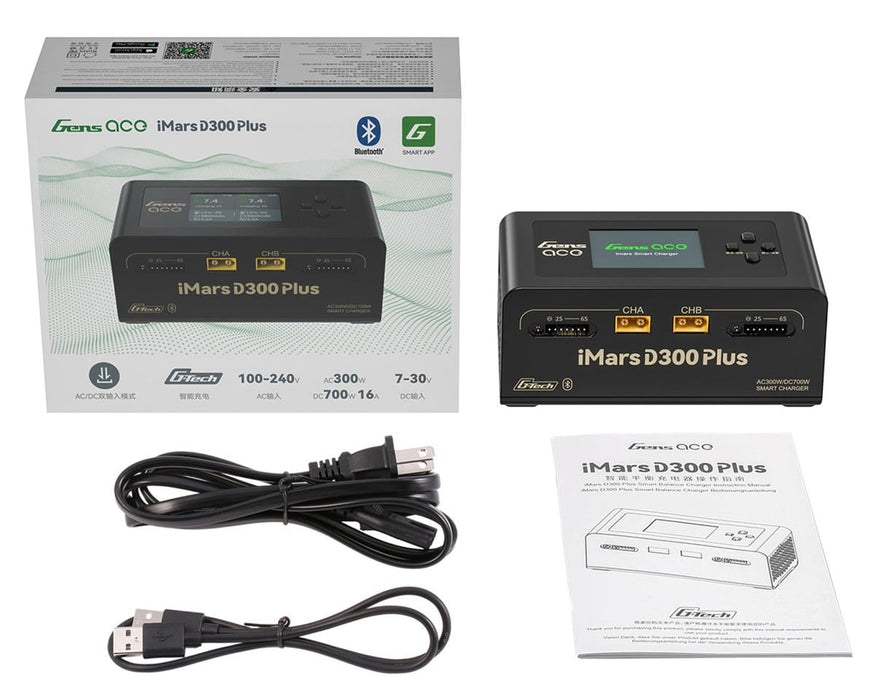 Gens Ace iMars D300 Plus Smart Dual AC/DC Charger BLACK 6S/16A AC-300W / DC-350W x2 w/Bluetooth App Control GEA300WPLUS-UW  G-Tech