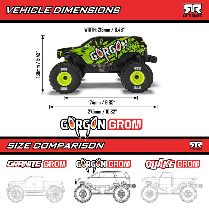 ARRMA ARA2130T3 1/16 GORGON GROM 4X4 RTR Brushed Monster Truck (Battery & Charger Included), Bronze