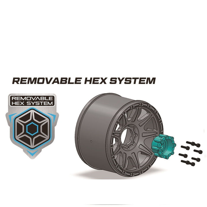 Louise RC MT-Cyclone Speed 1/8 Monster Truck Tires, 0" & 1/2" Offset, 17mm Removable Hex on Black Rim, Soft(2) LOULT3356SB