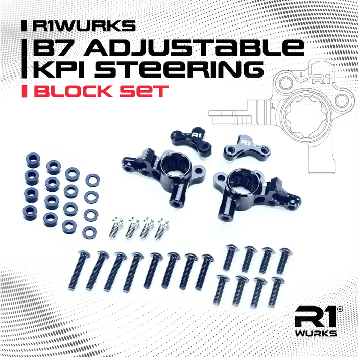 R1 WURKS R1-900089 Associated B7 Adjustable KPI Steering Block Set Black Aluminum