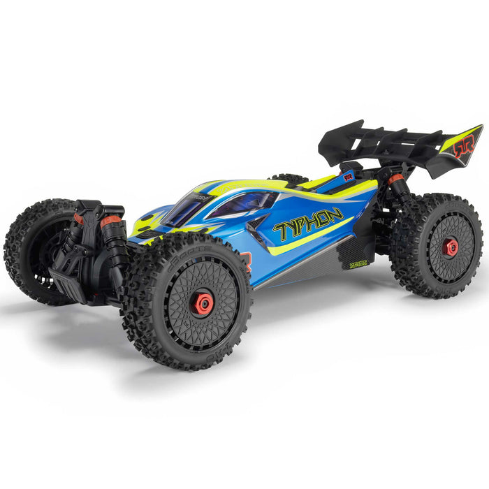 ARRMA ARA4206V4T1 1/8 TYPHON MEGA 665 4X4 RTR Brushed Buggy, Blue, Yellow