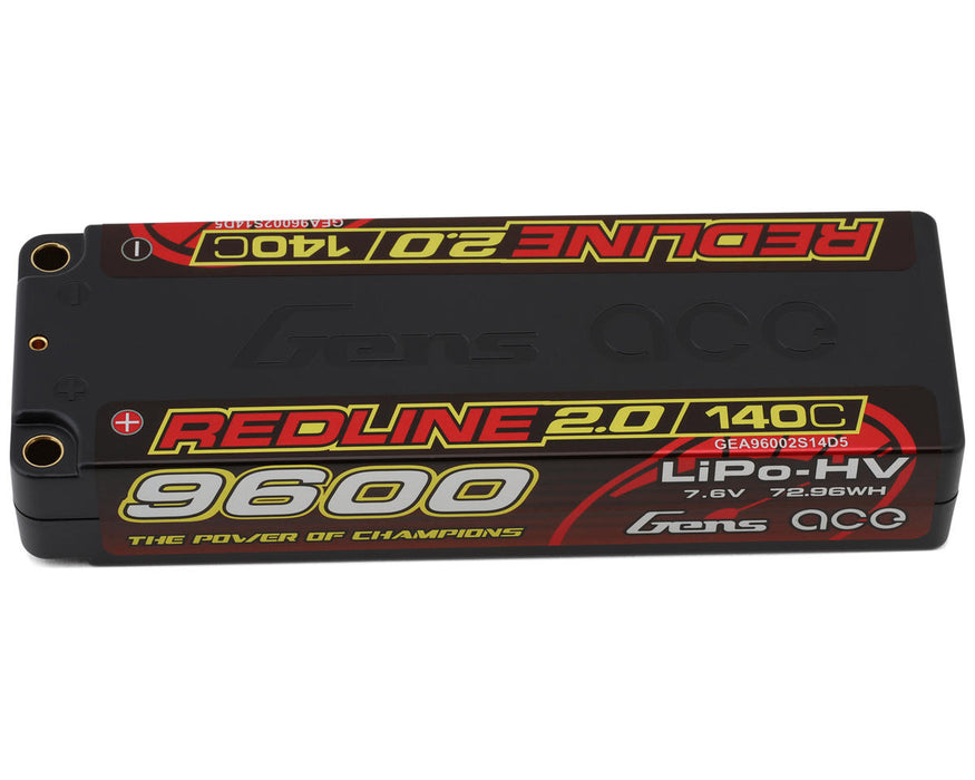 7.6V 9600mAh 2S 140C LiHV 5.0mm bullet redline 2.0