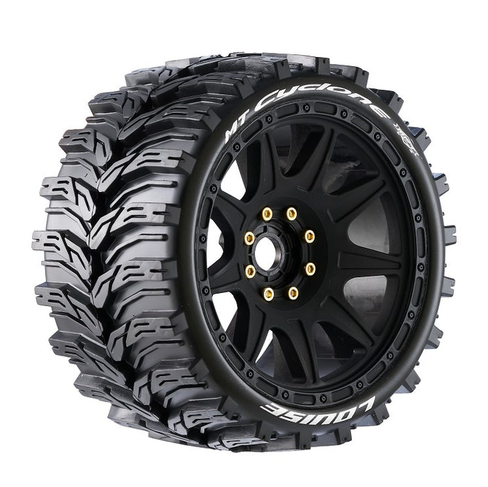 Louise RC MT-Cyclone Speed 1/8 Monster Truck Tires, 0" & 1/2" Offset, 17mm Removable Hex on Black Rim, Soft(2) LOULT3356SB
