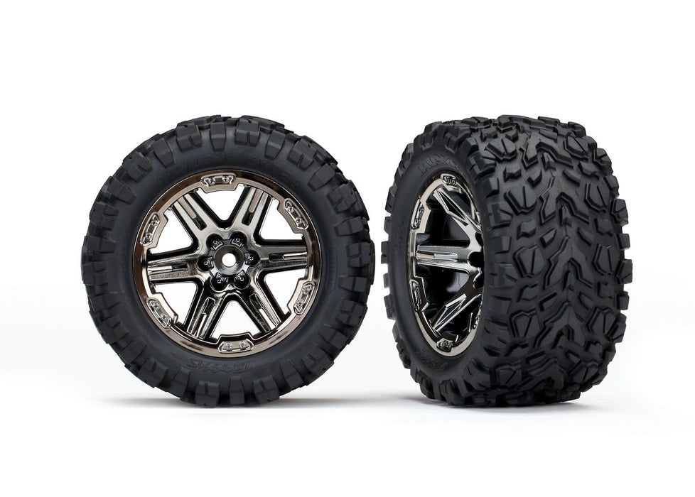 Traxxas TRA6773X RXT 2.8" Black Chrome Wheels & Talon EXT Tires (2) RUSTLER