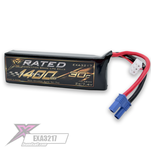 Team Exalt 2s 7.4v 1400mah 30C Losi Nascar Lipo Battery EC2 Connectory X-Rated EXA3217