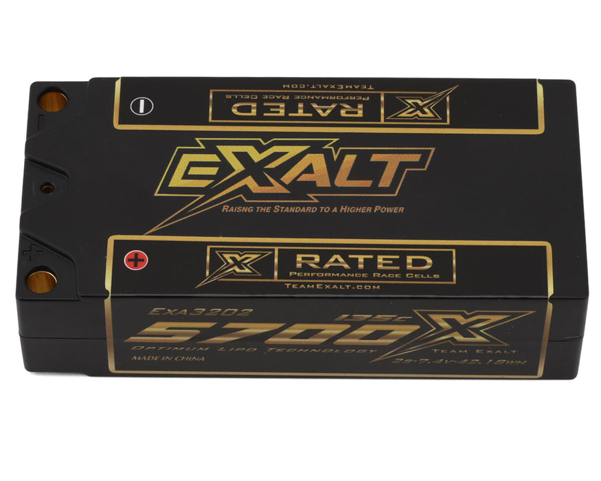 Team ExaltX-Rated 7.4V 5700mAh 5mm Bullets 2S 135C Hardcase Shorty Lipo Battery EXA3202