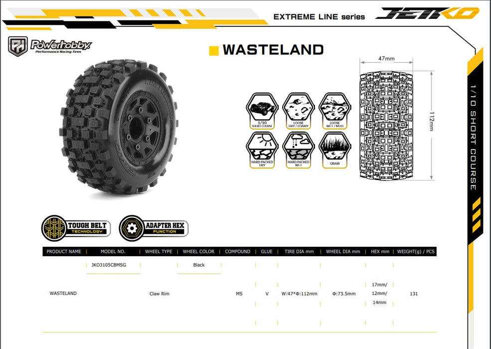 JETCO JKO3105CBMSG WASTELAND SC Belted Tires (2 tires / wheels) with 12mm 14mm 17mm Removable Hex Wheels