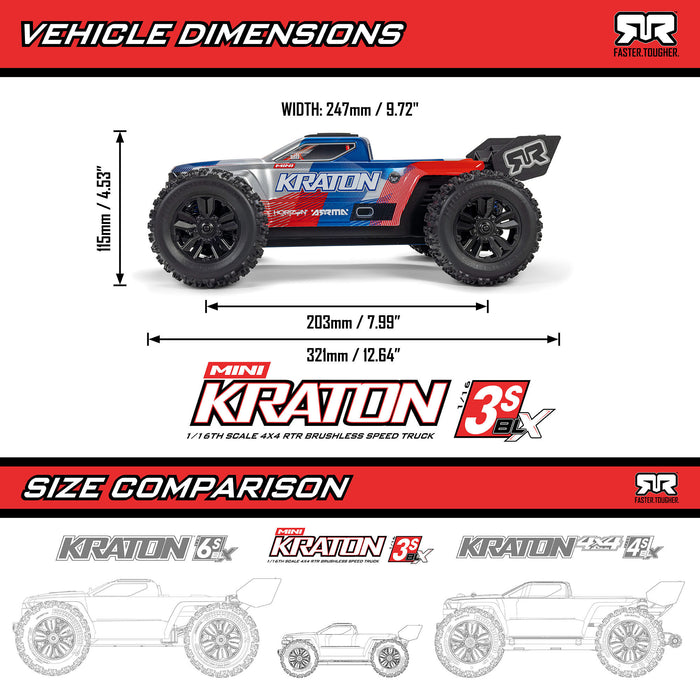 ARRMA ARA2508ST2 1/16 MINI KRATON 3S DSC 4X4 RTR Brushless Speed Truck (3S Battery & Charger Included) , Teal / Pink