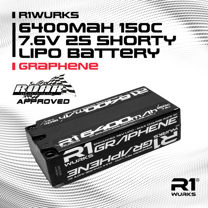R1WURKS R1-030032 6400mah 150c 7.6v 2S Shorty LiPo Battery, Graphene