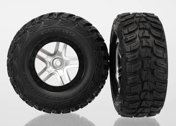 Traxxas TRA6874 Satin Chrome & Black Wheels with Kumho Tires (2) 12mm hex 4WD front or rear, 2WD rear only