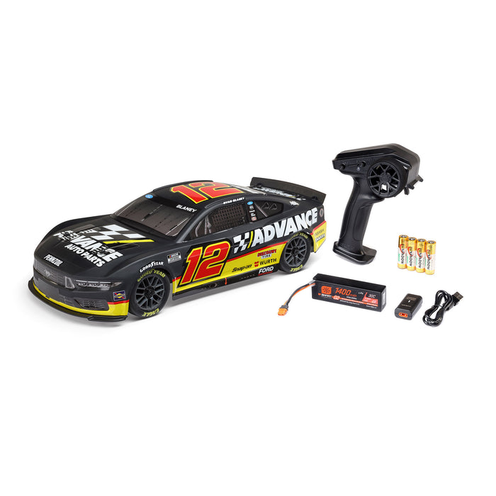 LOSI LOS1122512 1/12 NASCAR RC Racecar Ryan Blaney No. 12 2025 Advance Auto Ford Mustang 2S AWD RTR Brushed On-Road (Battery & Charger included, Black