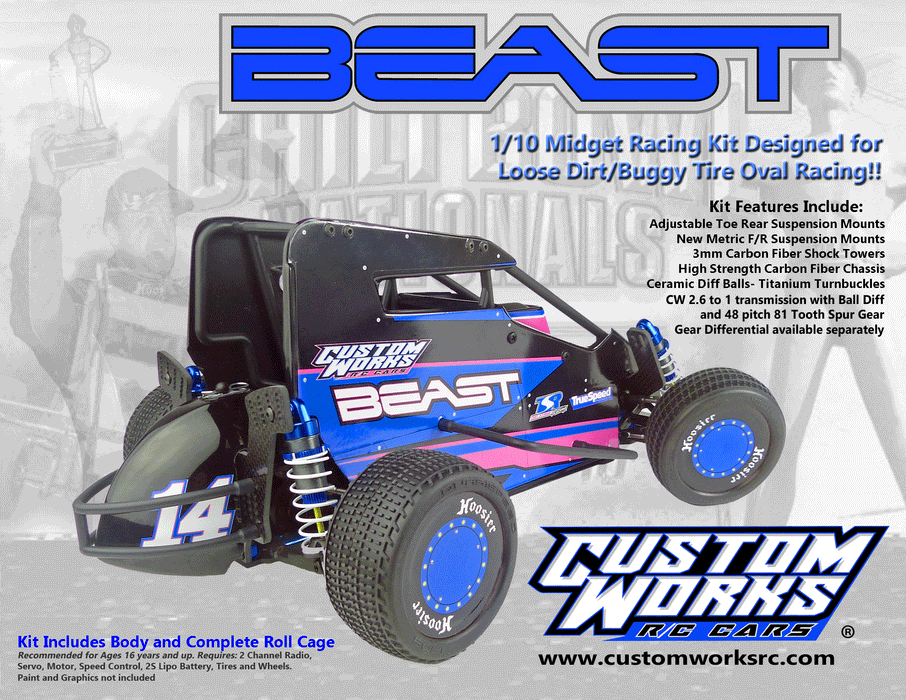 Custom Works CW0650 Beast Rubber Tire 1/10 Midet Oval Racing Kit