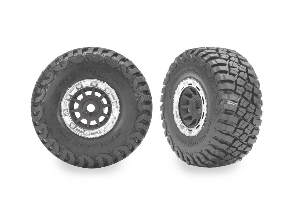 Traxxas TRA10870-GRAY Tires & wheels, 1.4" Gray & Chrome Mini Slash w/ BFG Mud-Terrain Tires (2)
