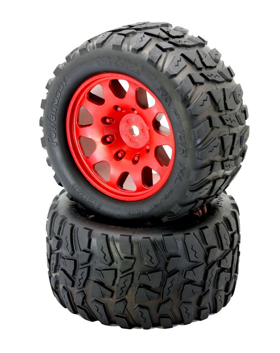 Power Hobby PHBPHT3271RED Raptor XL Belted Tires / Viper Wheels (2) Traxxas X-Maxx 8S-Red