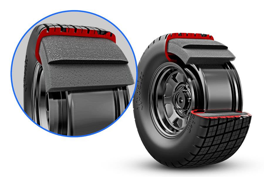 Traxxas TRA10474X Tires & wheels, assembled, glued Modified Mudboss Rear (dirt oval, graphite gray wheels, Hoosier tires, Dual Stage foam inserts) (2) (4WD front/rear, 2WD rear only) Updated