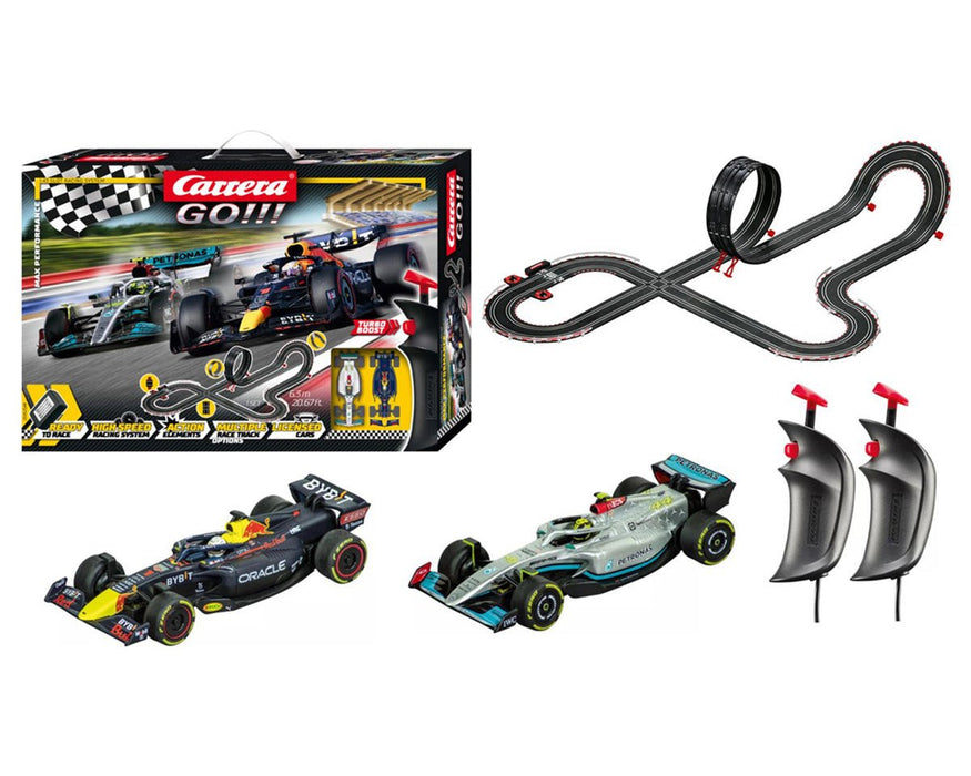 Carrera GO!!! CCN62548 Formula 1 Max Performance Electric 1/43 Slot Car Racing Track Set w/Red Bull Racing & Mercedes-AMG F1 Cars