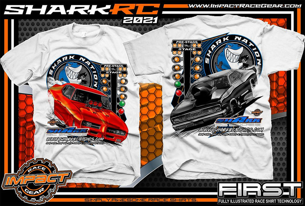 Shark RC Bodies New Style T-Shirt - WHITE Drag Racing Short Sleeve Shirt - 2XL