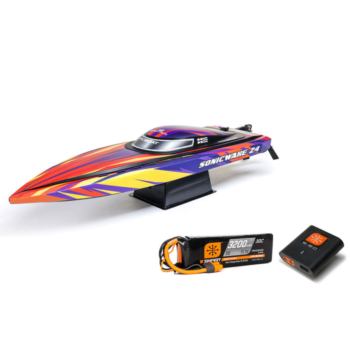 PRO BOAT PRB-1992T1 Sonicwake 24" Self-Righting Brushless Deep-V RTR (Battery & Charger Included), Red Purple Yellow