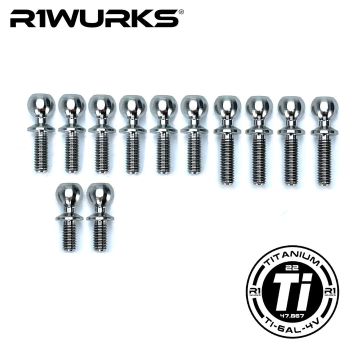 R1 WURKS R1-900091-1 Associated B7 Series Turnbuckle Ball Stud Set Silver, Titanium, 12pcs