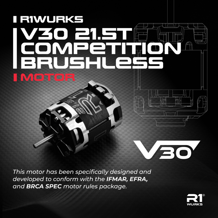 R1 WURKS V30 21.5T ROAR 020181 Competition Brushless Motor (ROAR September 2025 Motor)