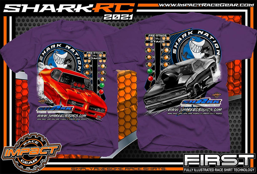 Shark RC Bodies New Style T-Shirt - PURPLE Drag Racing Short Sleeve Shirt - XL Extra Large