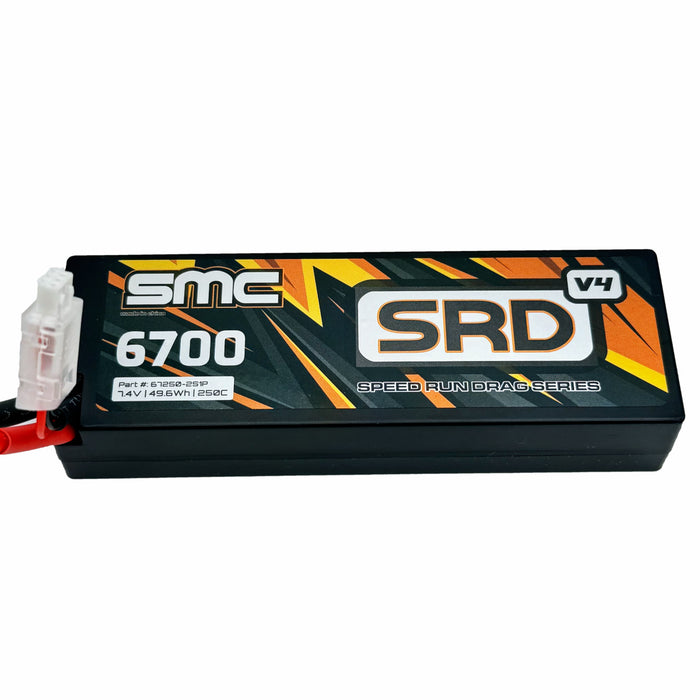 SMC 67250-2S1PV4 7.4V SRD-V4 6700mAh 2S 250C Deans T-Plug Connector Hard case Drag LIPO BATTERY Racing pack