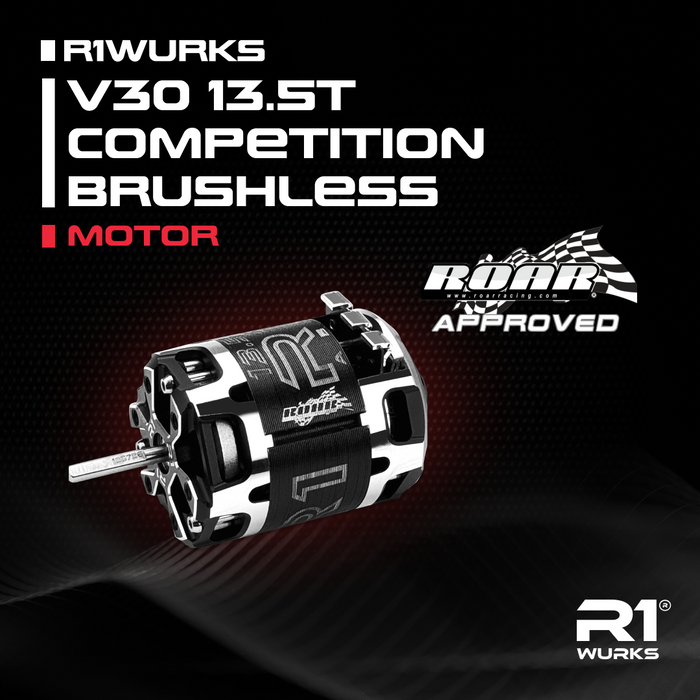 R1 WURKS V30 13.5T ROAR 020193-1 Hand Picked Stator & Aligned Sensor Competition Brushless Motor