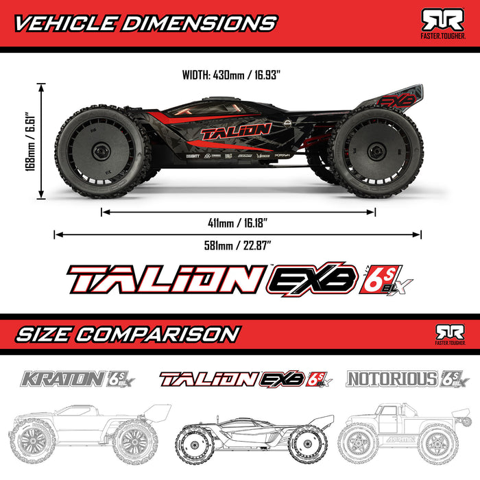 ARRMA 1/7 TALION 6S EXB 4X4 RTR Brushless Speed Truck, Black V6 ARA7707V6T1