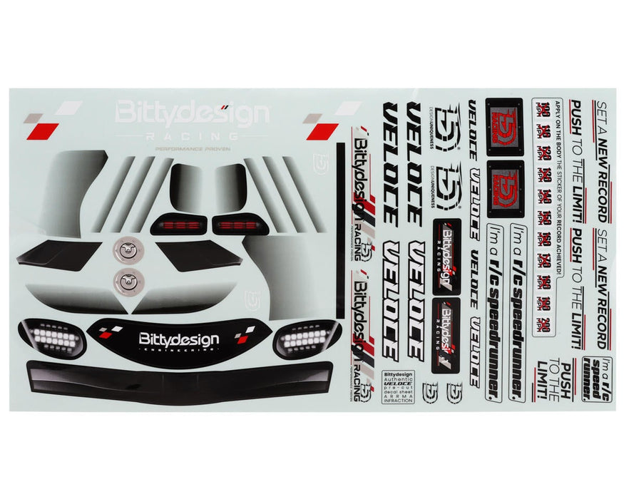 Bittydesign BDYBDAR7-VLC VELOCE 1/7 Fast Pre-Cut Speed-Run Body (Clear) (ARRMA® Limitless™ & Infraction™ V2/Traxxas® XO-1™)