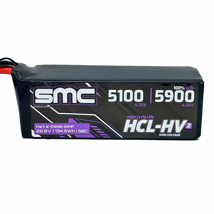 SMC SMC5990-6S1P HCL-HV2 Flight HV High Voltage 22.8V 6S 5900mAh 90C XT90 Connector - 5100mah @ 22.2v