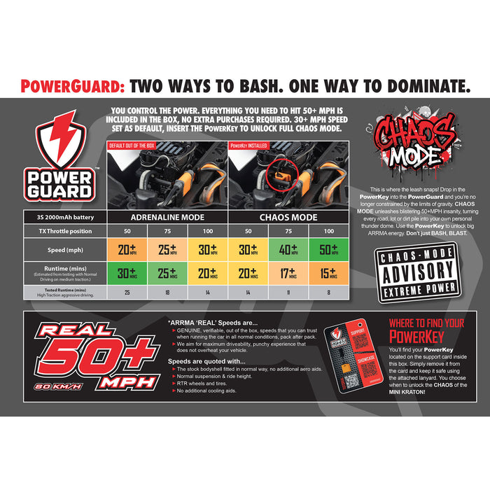 ARRMA ARA2508T1 1/16 MINI KRATON 3S DSC 4X4 RTR Brushless Speed Truck Black / Red