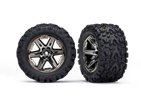 Traxxas TRA6774X RXT 2.8" Black Chrome Wheels & Talon EXT Tires (2) RUSTLER