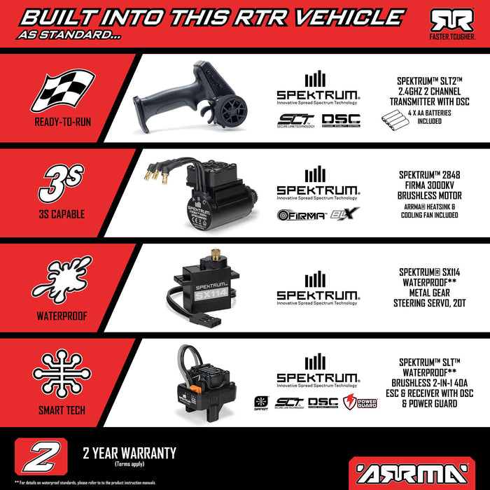 ARRMA ARA2508T1 1/16 MINI KRATON 3S DSC 4X4 RTR Brushless Speed Truck Black / Red