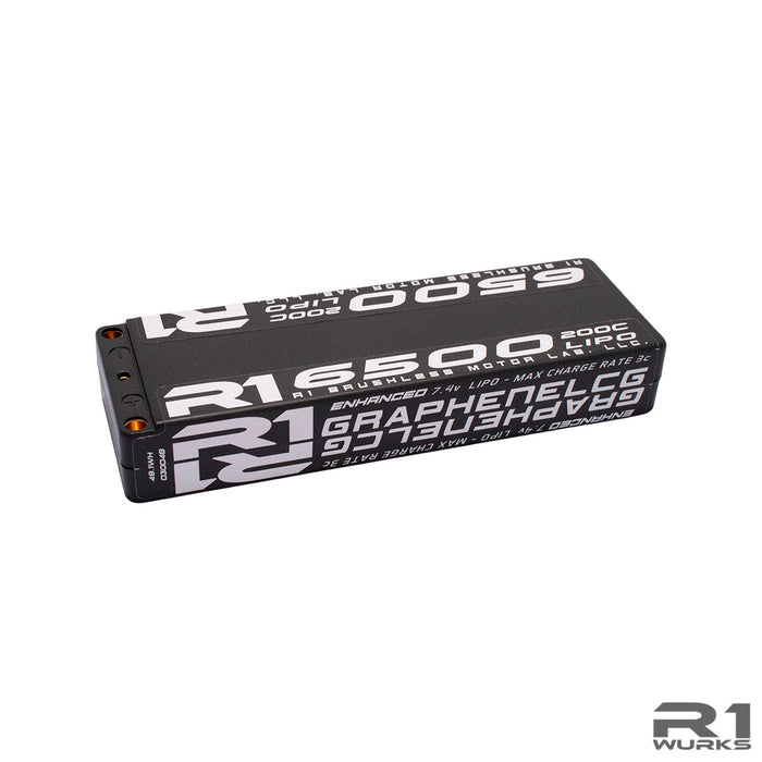 R1 Wurks R1-030048  6500mah 7.4v 200c 2s Graphene LCG Lipo BATTERY 5mm Bullet