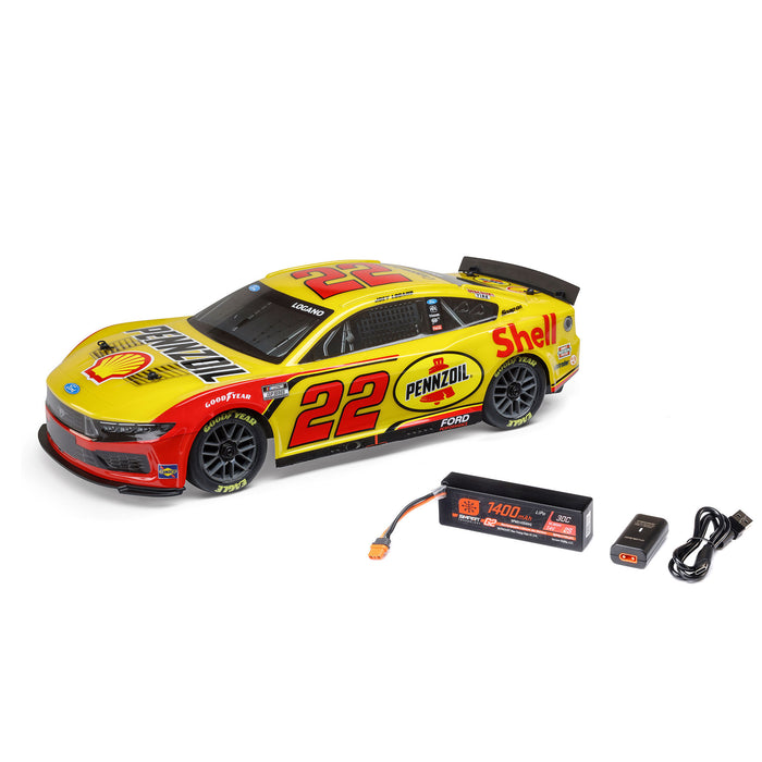 LOSI LOS1122522 1/12 NASCAR RC Racecar Joey Logano No. 22 2025 Shell-Pennzoil Ford Mustang 2S AWD RTR Brushed On-Road (Battery & Charger Included), Yellow