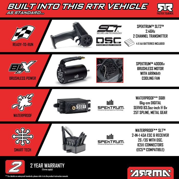ARRMA 1/10 GORGON 223S 2WD RTR Brushless Monster Truck, Red / Black  ARA3530T2