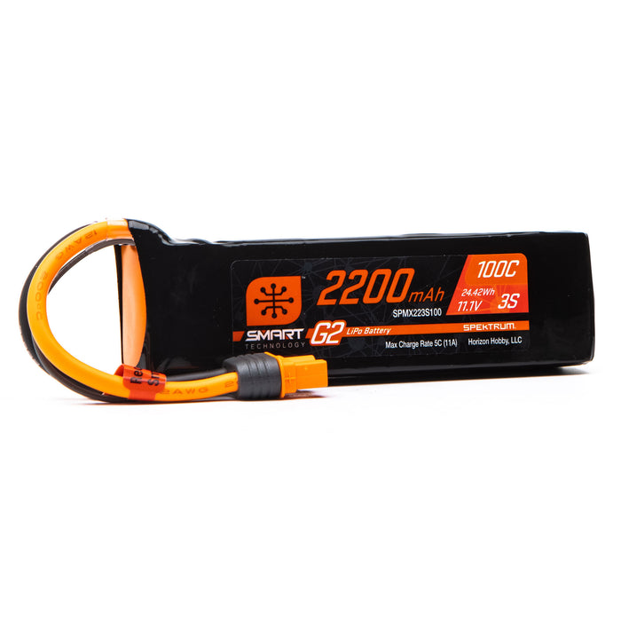 Spektrum SPMX223S100 11.1V 2200mAh 3S 100C Smart G2 LiPo Battery: IC3