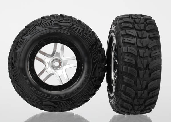 Traxxas TRA6874R Satin Chrome & Black Wheels w/ S1 Kumho Tires (2) 12mm hex 4WD front or rear, 2WD rear only