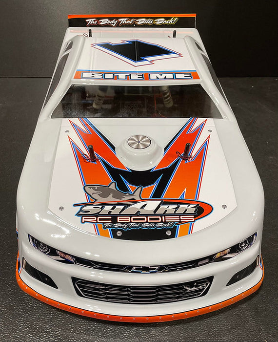 SHARK RC T.K.O. Camaro SCT Super Street Stock CLEAR Body w/ Chili Bowl Approved Spoiler .040 ZL1 Slash 1/8 Short Course 1/10