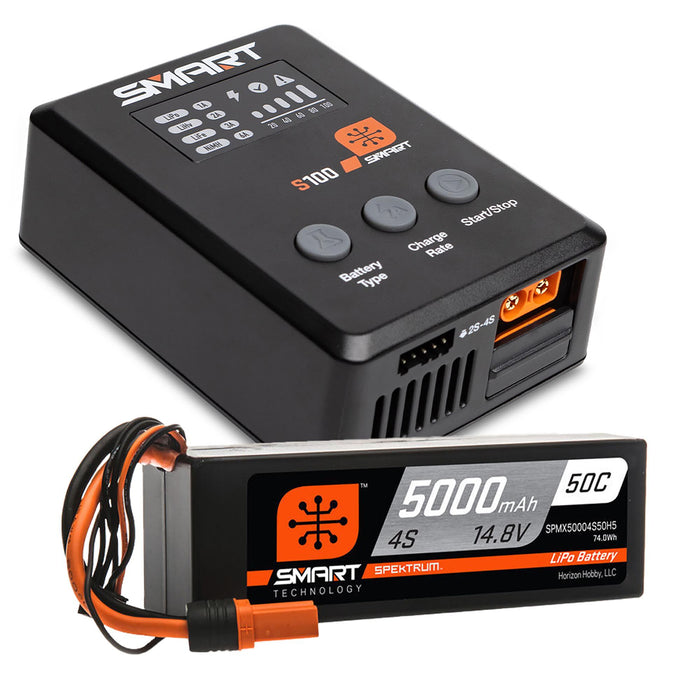Smart Powerstage Surface Bundle: 5000mAh 4S 50C LiPo Battery (IC5) / 100W S100 Charger SPMX-1035