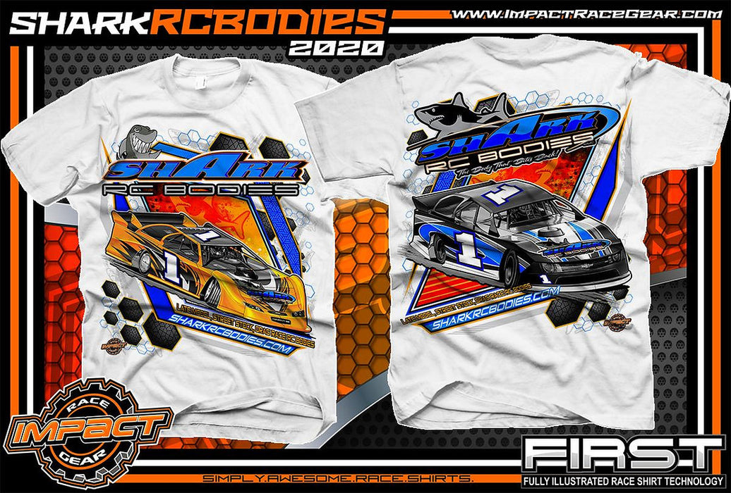 Shark RC Bodies New Style T-Shirt - WHITE DIRT OVAL Short Sleeve Shirt - Large