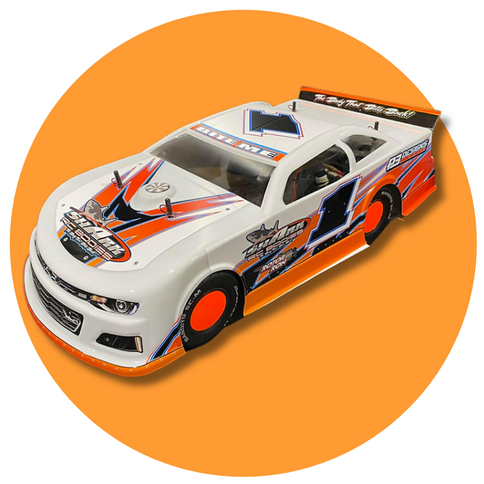 SHARK RC T.K.O. Camaro SCT Super Street Stock CLEAR Body w/ Chili Bowl Approved Spoiler .040 ZL1 Slash 1/8 Short Course 1/10