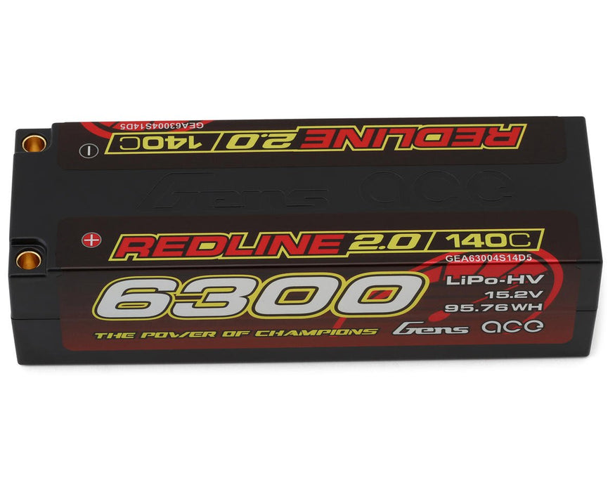 Gens Ace GEA63004S14D5 Redline 2.0 4S LiHV Battery 140C 15.2V 6300mAh w/ 5.0mm bullets